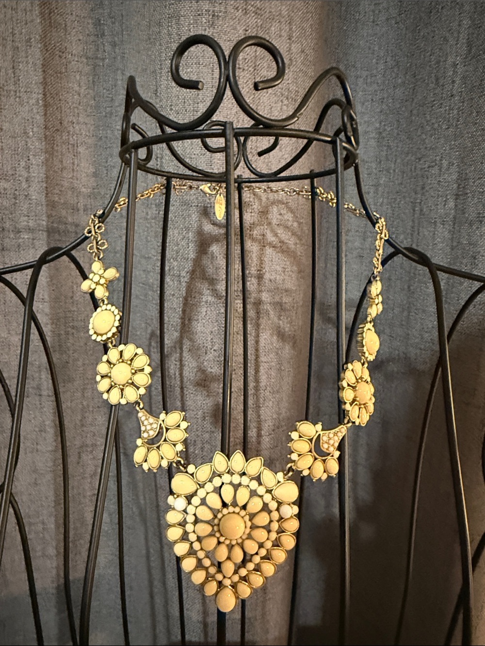 Vintage St. Thomas Gold-Tone Necklace with Cream Jeweled Accents
